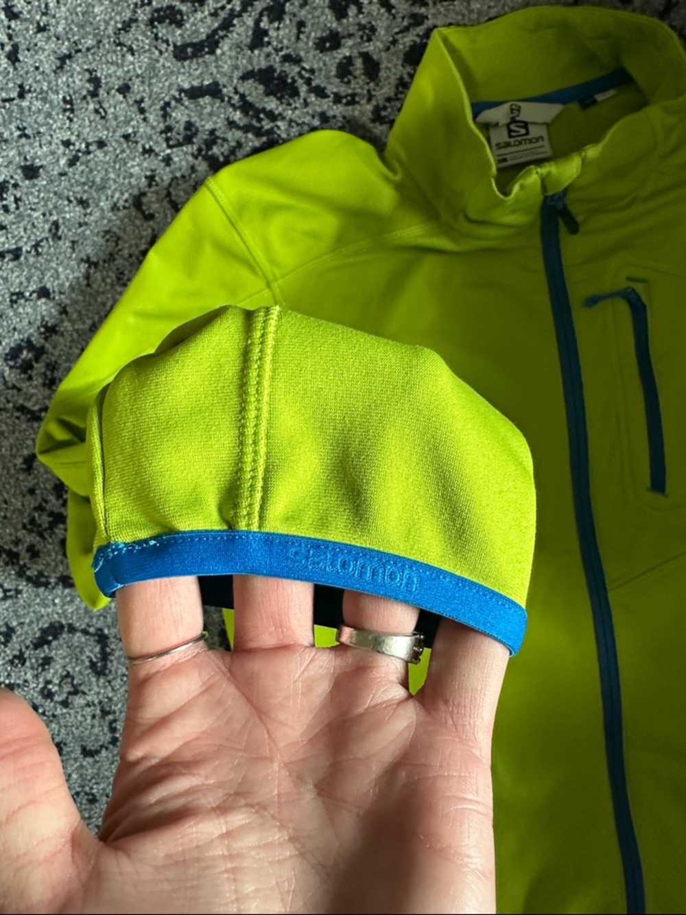 Salomon Men's Neon Lime Performance Jacket with Blue Trim - Picture 4 of 4